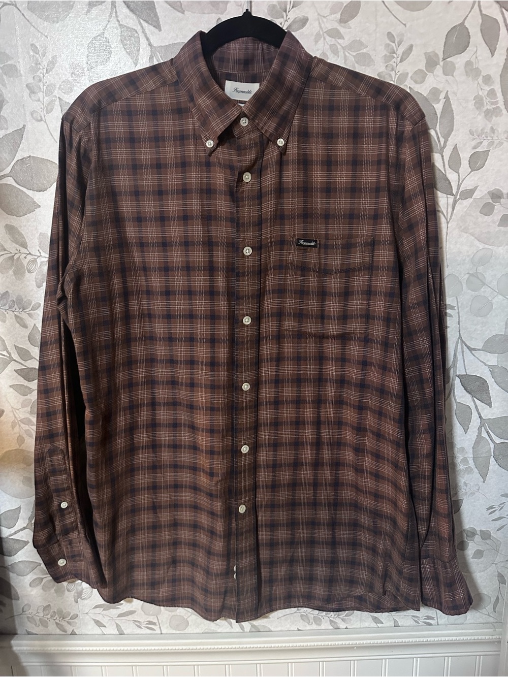 Faconnable Brown Plaid Button-Down Shirt
